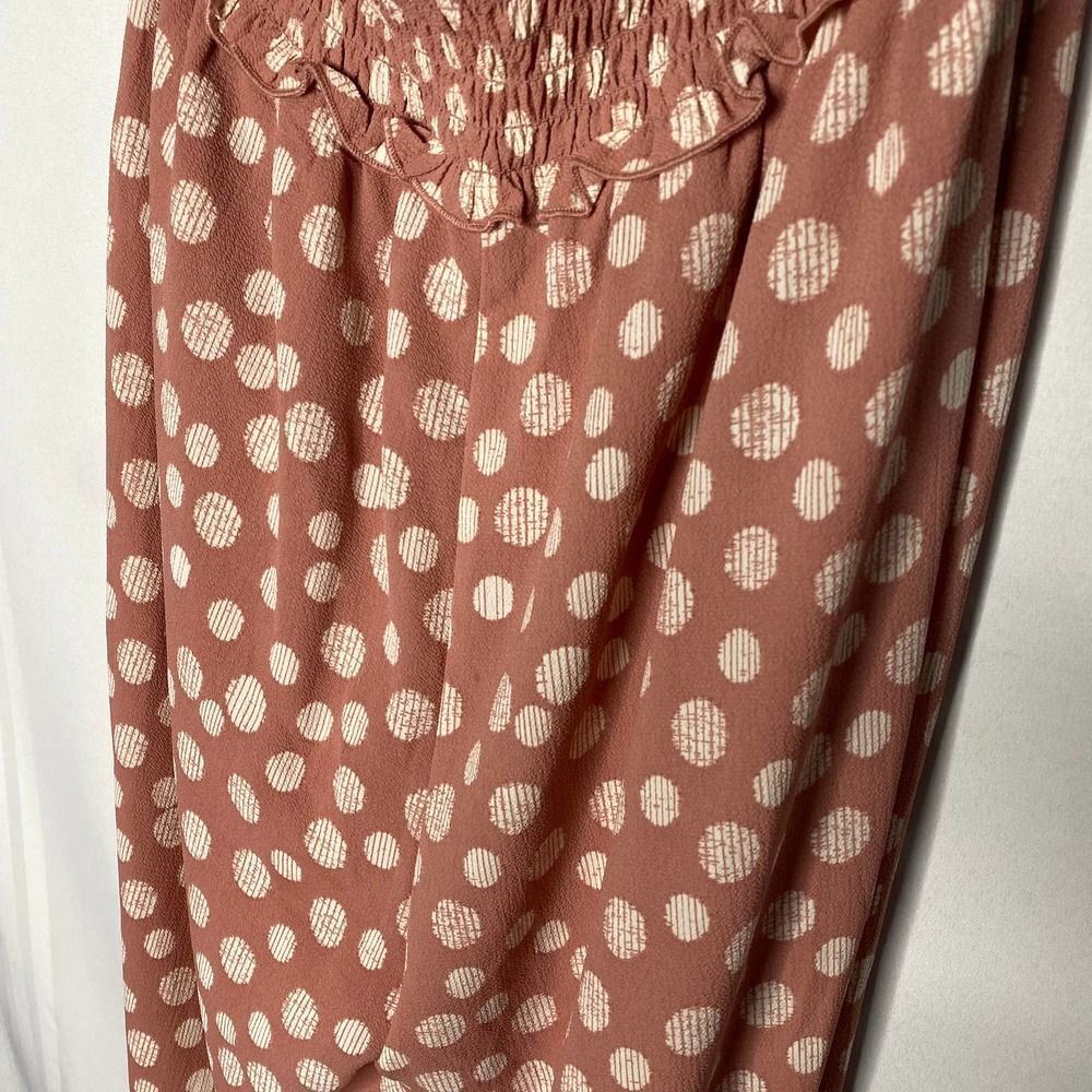 Candie's Smocked Sleeveless Polka Dot Halter Tie Jumpsuit Large Pink White New - Picture 10 of 12